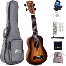 Winzz Soprano Ukulele 21'' dla Dzieci i Dorosłych - Zestaw dla Początkujących z Akcesoriami - Brązowy